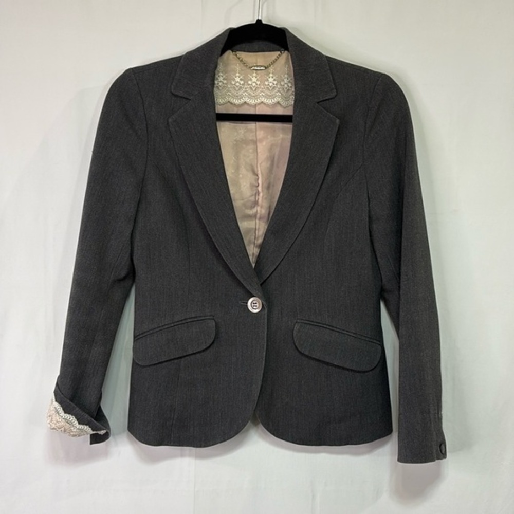 Minimum Gray, Single Button Blazer With Lace Trim… - image 1
